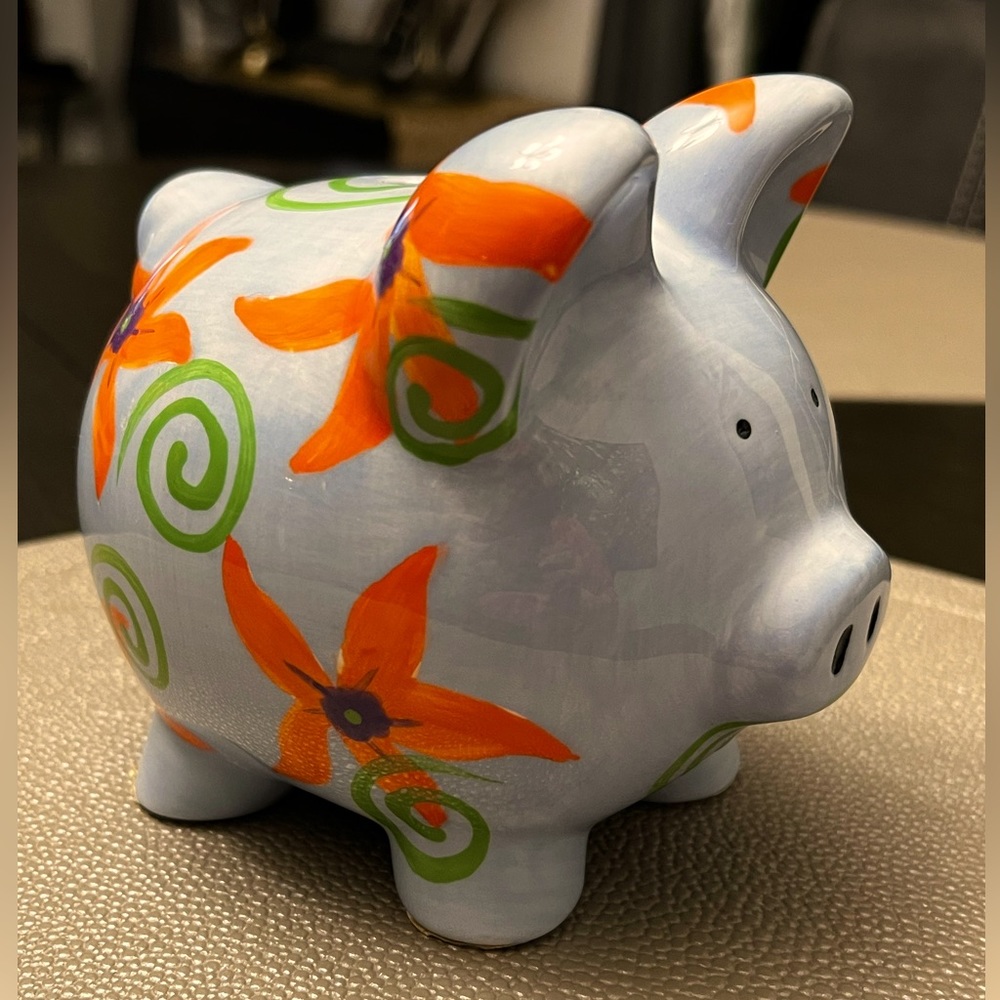 Child To Cherish Ceramic Piggy Bank with Flowers